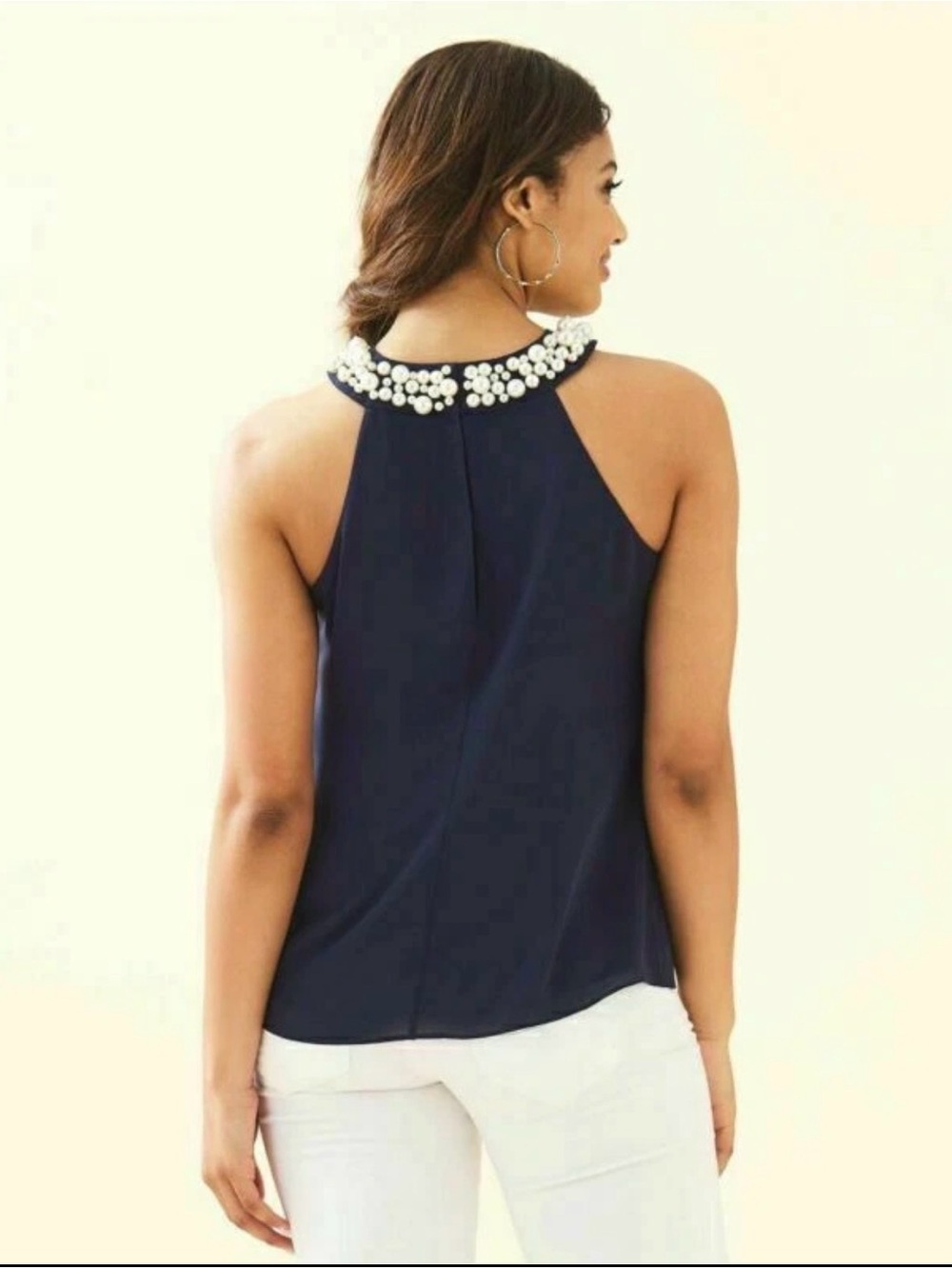 Lilly Pulitzer Shawn Navy Pearl-Neck Halter Top - Women - Picture 2 of 8